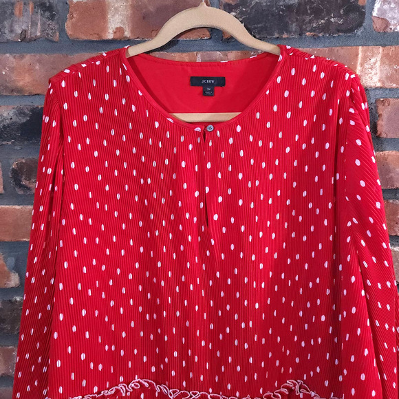 J. Crew Ruffle-trim Pleated Peplum Blouse in Red & White Polka Dot Women's 3X - Picture 3 of 7